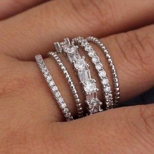 💯 NEW 925 STERLING SILVER MULTI LAYER DIAMOND RING